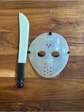 Jason Hockey Face Mask Plastic Knife Set Friday the 13th White, Adjustable